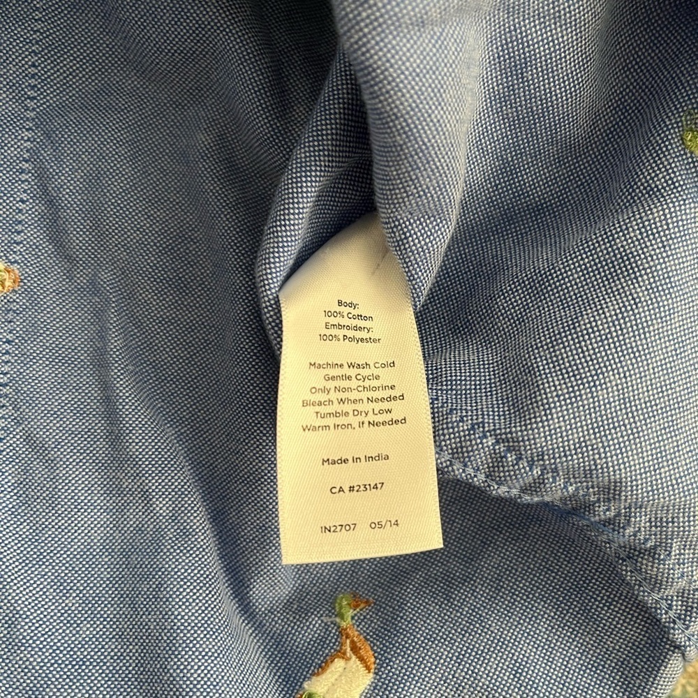 Talbots blue oxford duck embroidered button-up shirt - Picture 4 of 5